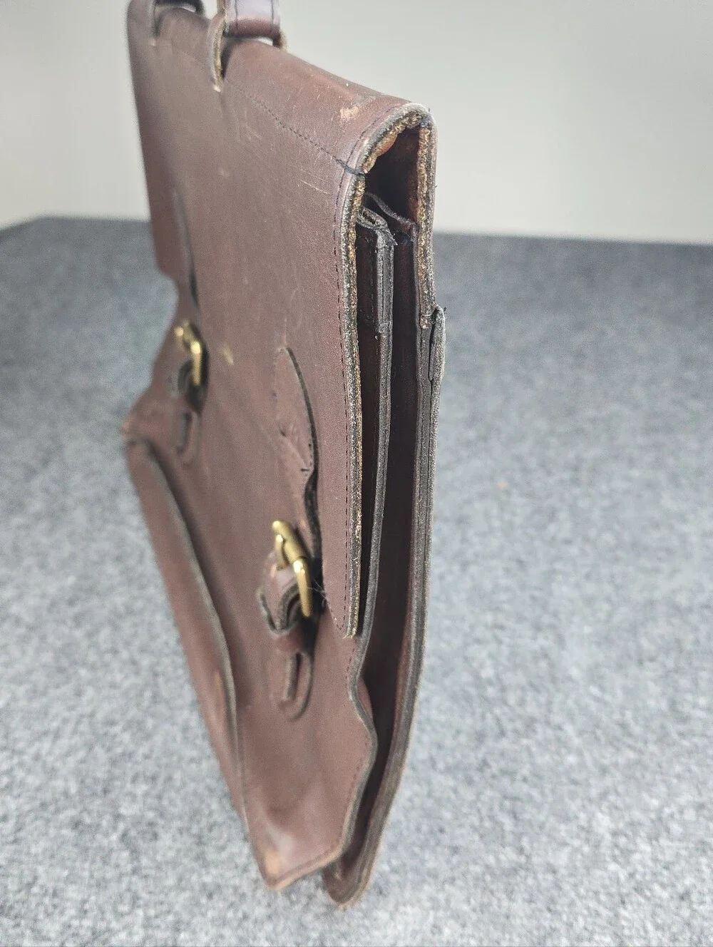 Vintage Kelly's Leathers Briefcase 16x12‎ Brown Leather Satchel USA Richmond IL
